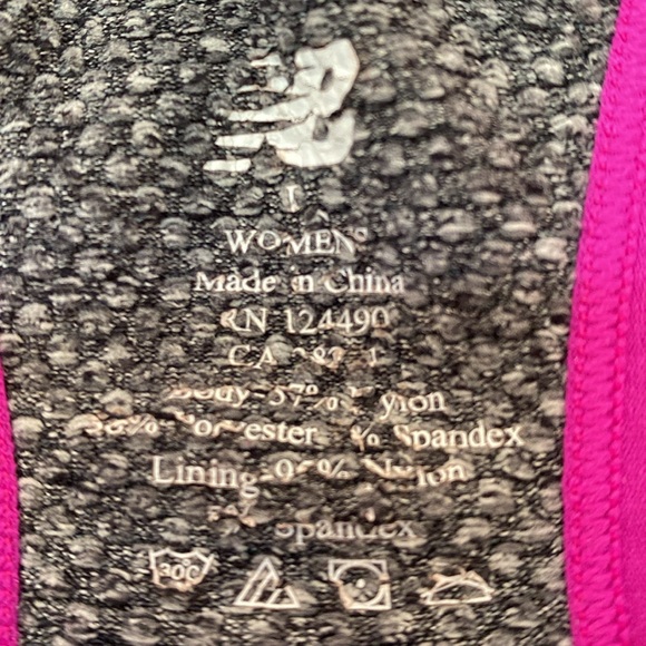 L New Balance Racerback Adj Straps Sports Bra Grey Magenta NB Racerback Top Pink - Picture 11 of 11
